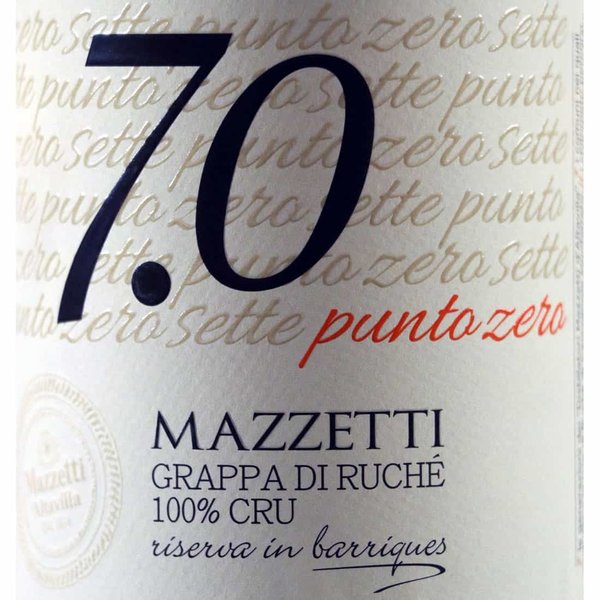 Mazzetti 7.0 Grappa di Ruchè 100% Cru